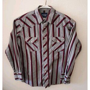 Wrangle Western   Pearl Snap  long sleeve shirt Men's Large Grey Red